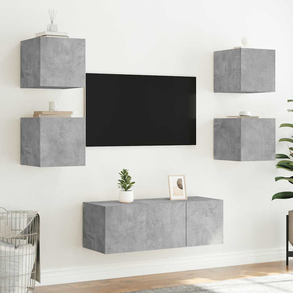 vidaXL Ścienna szafka TV z LED, szarość betonu, 30,5x35x30 cm
