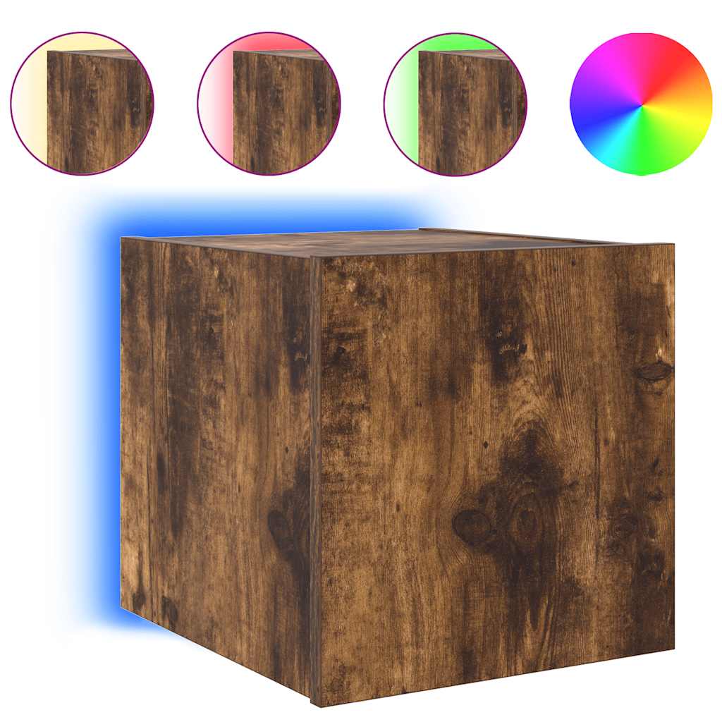 vidaXL Ścienna szafka TV z LED, przydymiony dąb, 30,5x35x30 cm