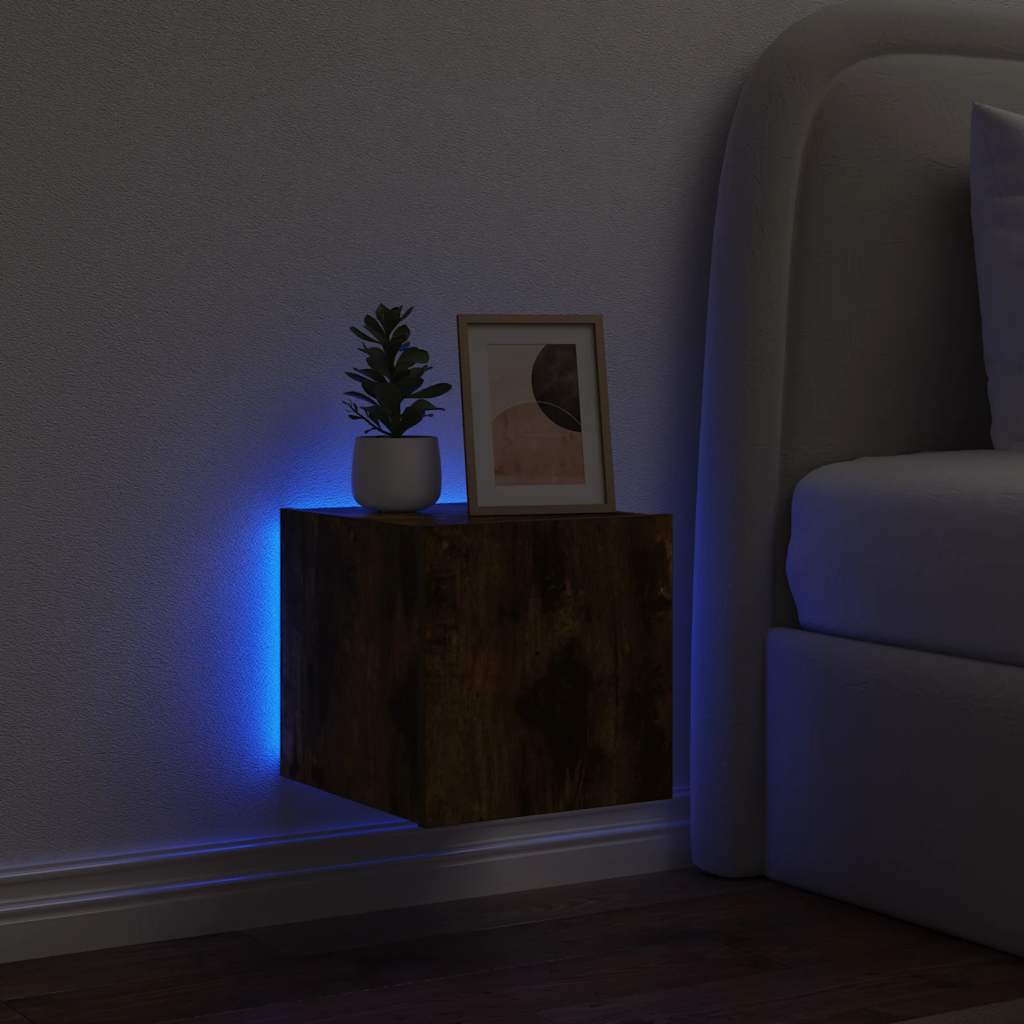 vidaXL Ścienna szafka TV z LED, przydymiony dąb, 30,5x35x30 cm