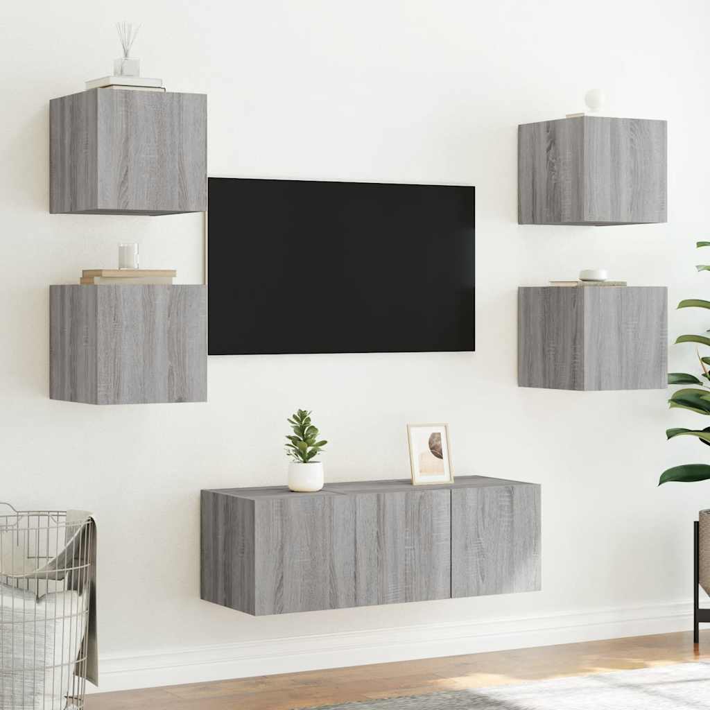 vidaXL Ścienna szafka TV z LED, szary dąb sonoma, 30,5x35x30 cm