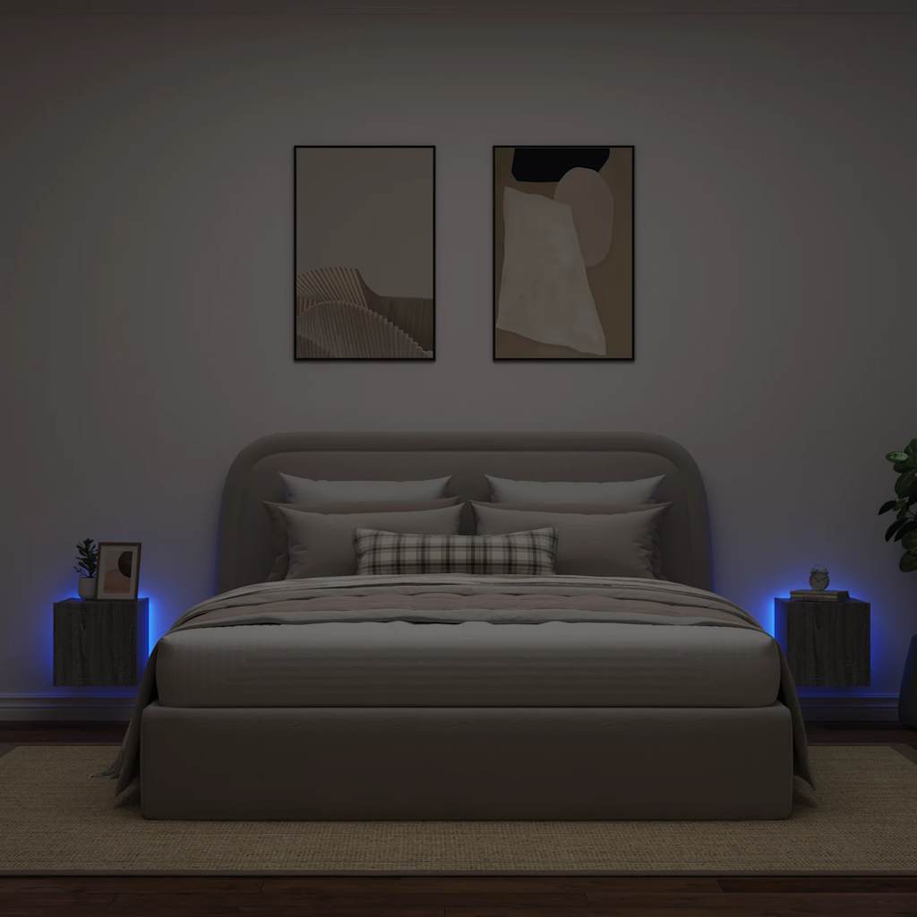 vidaXL Ścienne szafki TV z LED, 2 szt, szary dąb sonoma, 30,5x35x30 cm