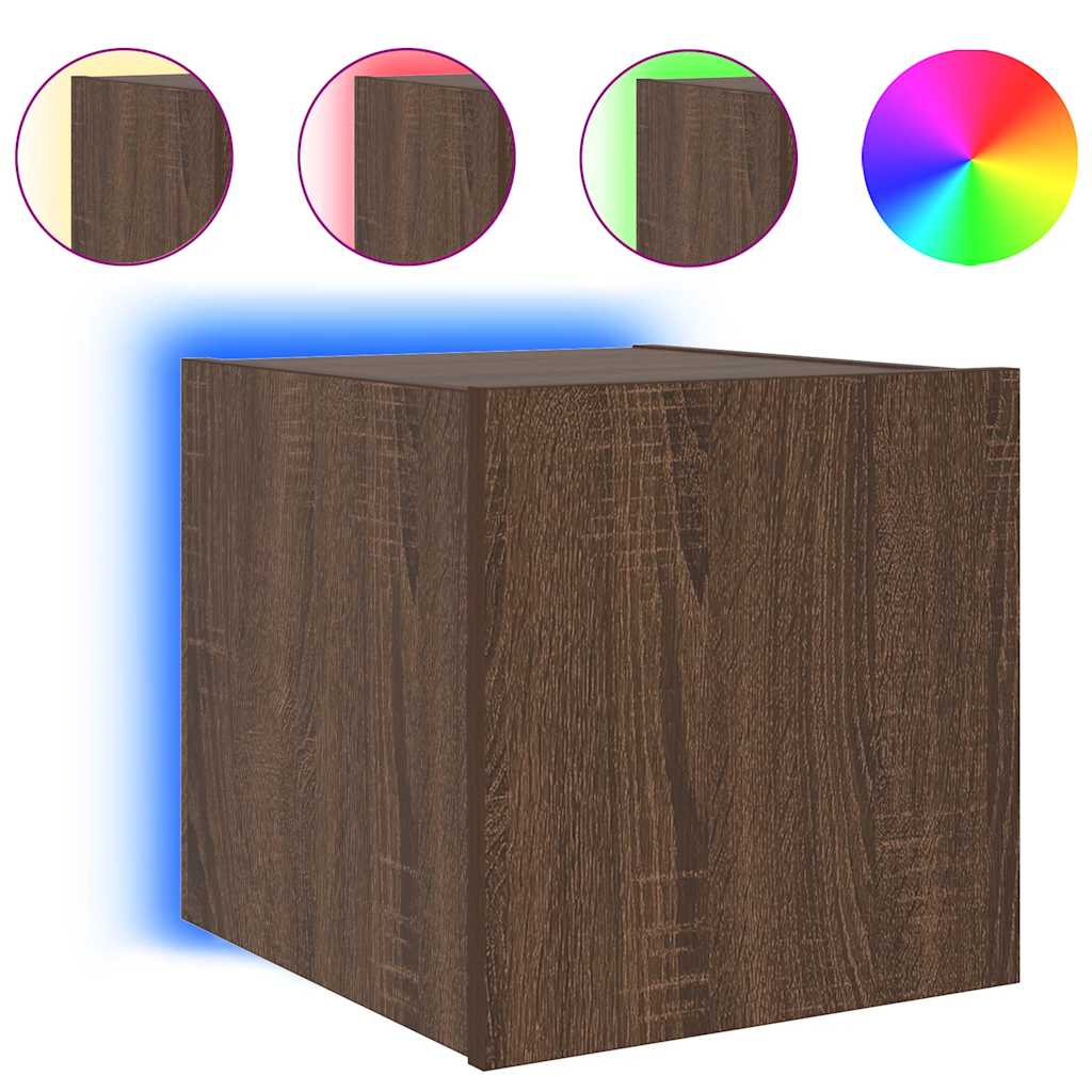 vidaXL Ścienna szafka TV z LED, brązowy dąb, 30,5x35x30 cm