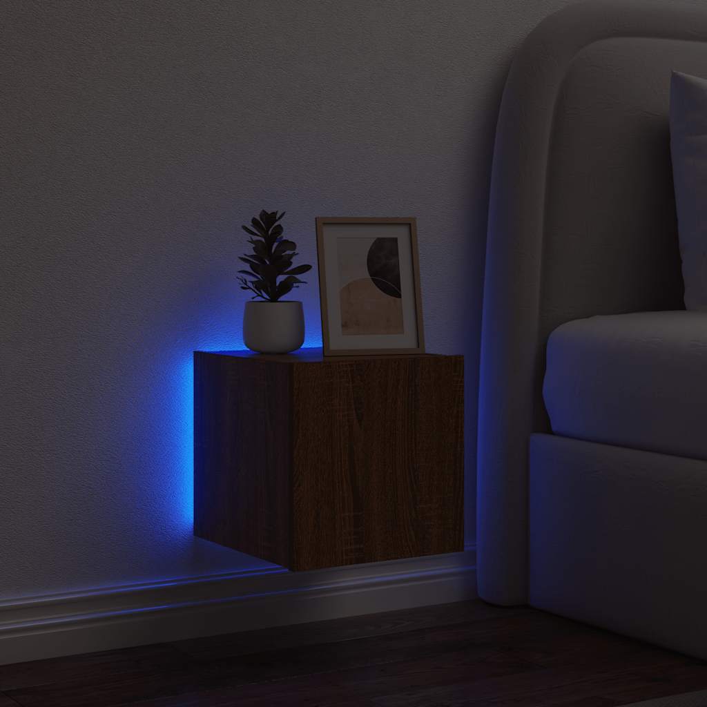 vidaXL Ścienna szafka TV z LED, brązowy dąb, 30,5x35x30 cm