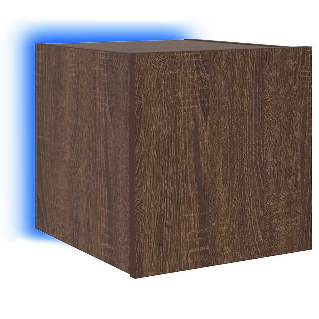 vidaXL Ścienna szafka TV z LED, brązowy dąb, 30,5x35x30 cm
