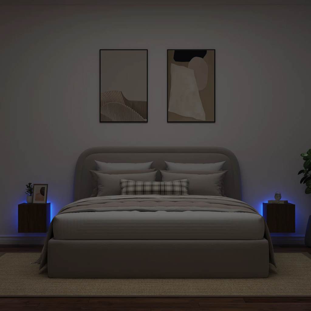 vidaXL Ścienne szafki TV z LED, 2 szt., brązowy dąb, 30,5x35x30 cm