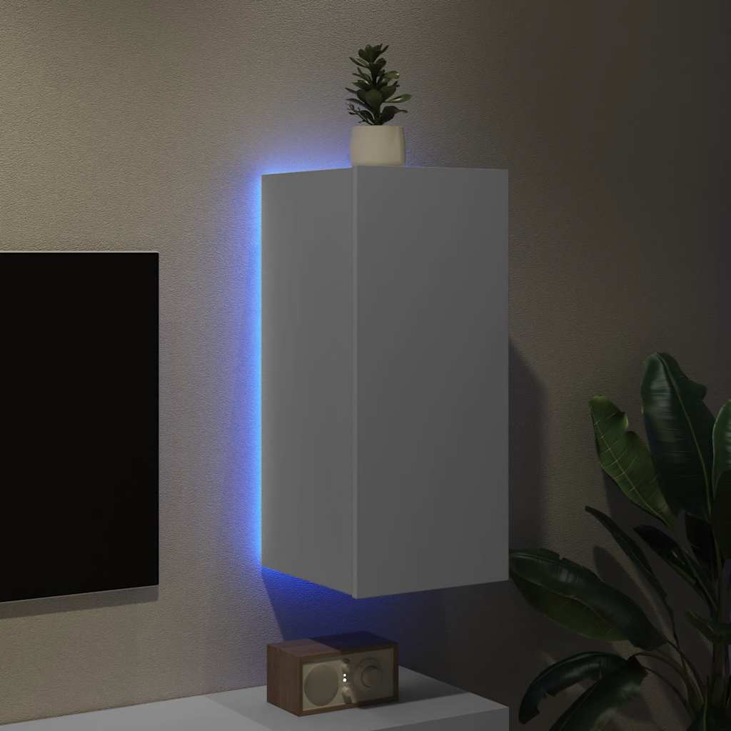 vidaXL Ścienna szafka TV z LED, biała, 30,5x35x70 cm