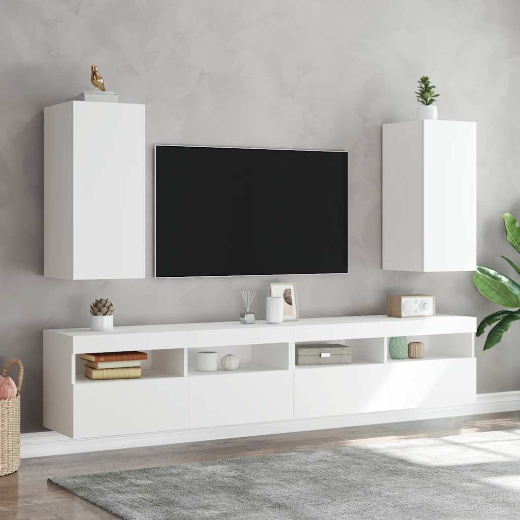 vidaXL Ścienna szafka TV z LED, biała, 30,5x35x70 cm