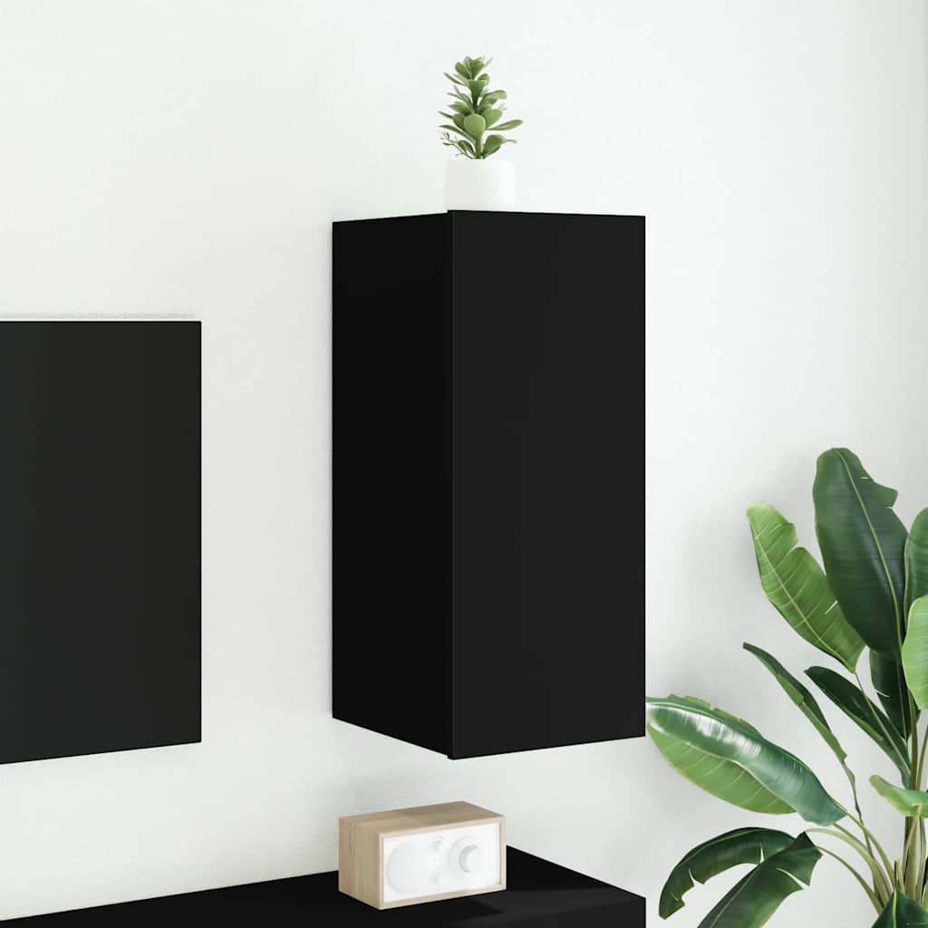 vidaXL Ścienna szafka TV z LED, czarna, 30,5x35x70 cm