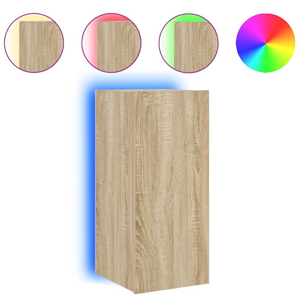 vidaXL Ścienna szafka TV z LED, dąb sonoma, 30,5x35x70 cm