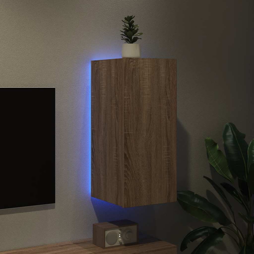 vidaXL Ścienna szafka TV z LED, dąb sonoma, 30,5x35x70 cm