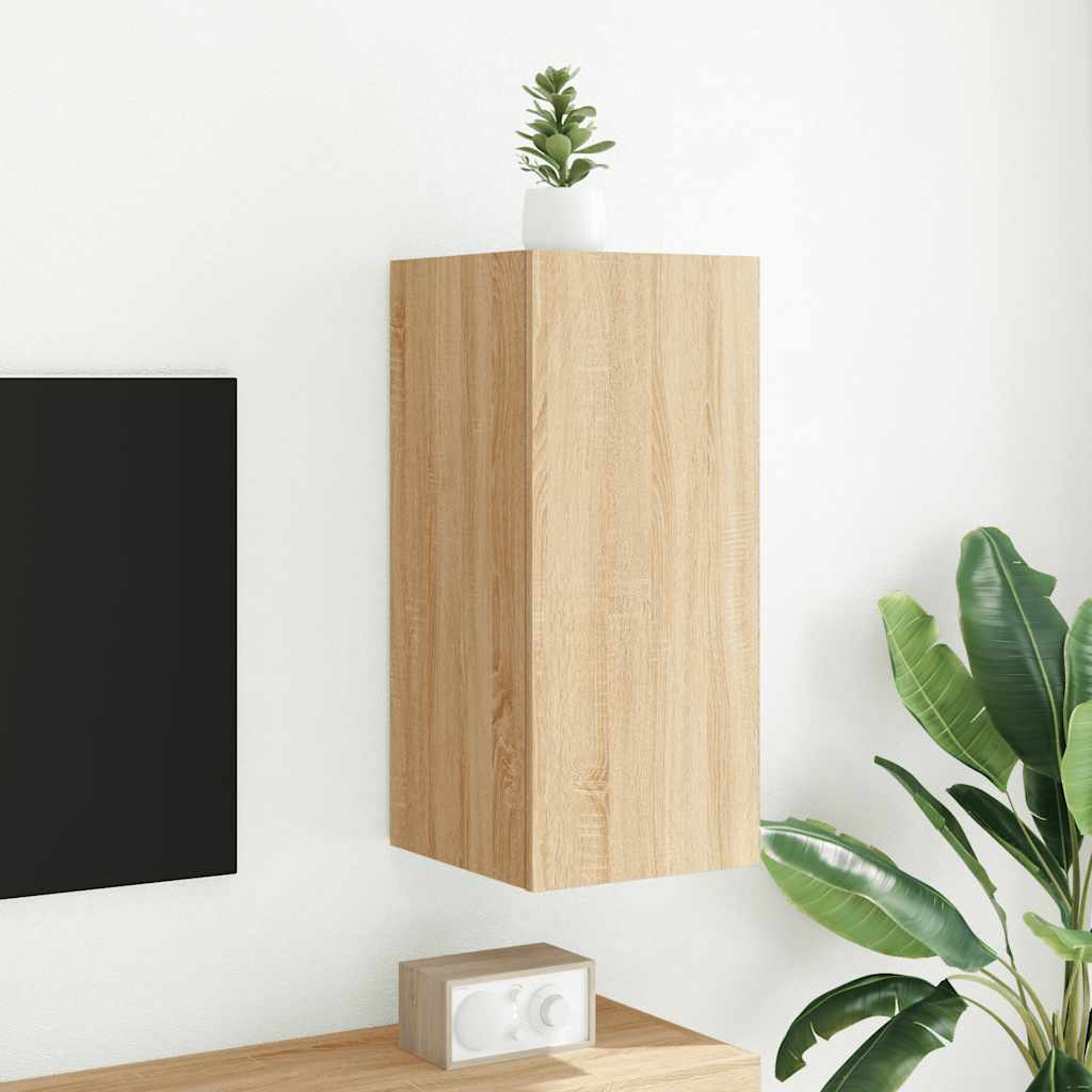 vidaXL Ścienna szafka TV z LED, dąb sonoma, 30,5x35x70 cm