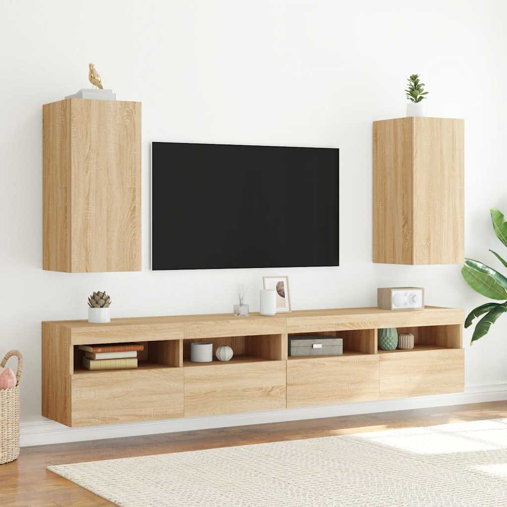 vidaXL Ścienna szafka TV z LED, dąb sonoma, 30,5x35x70 cm