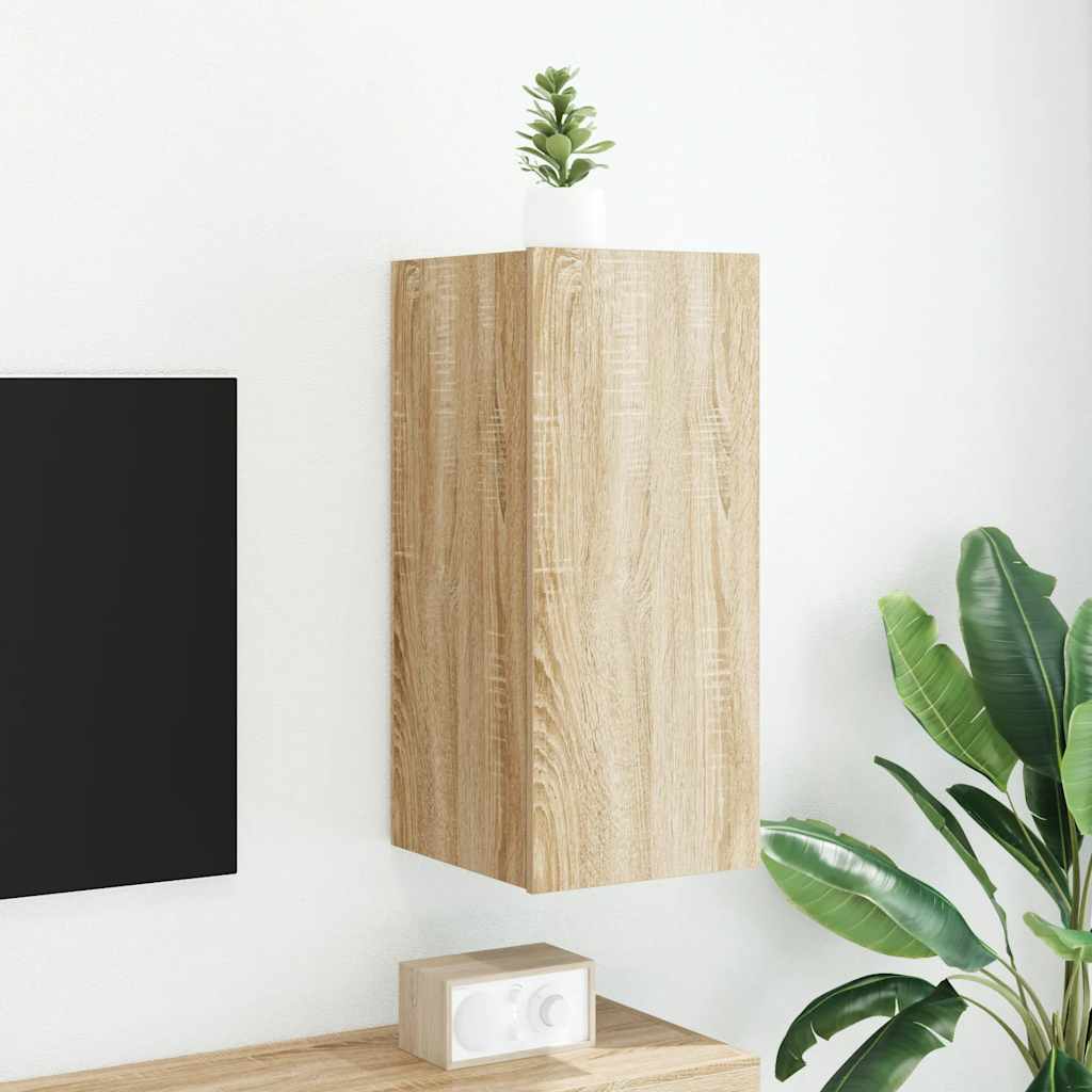 vidaXL Ścienna szafka TV z LED, dąb sonoma, 30,5x35x70 cm