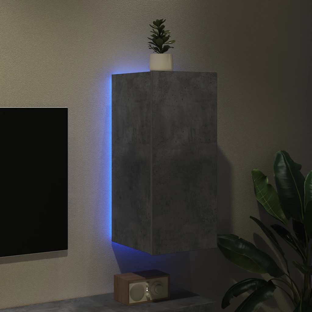vidaXL Ścienna szafka TV z LED, szarość betonu, 30,5x35x70 cm