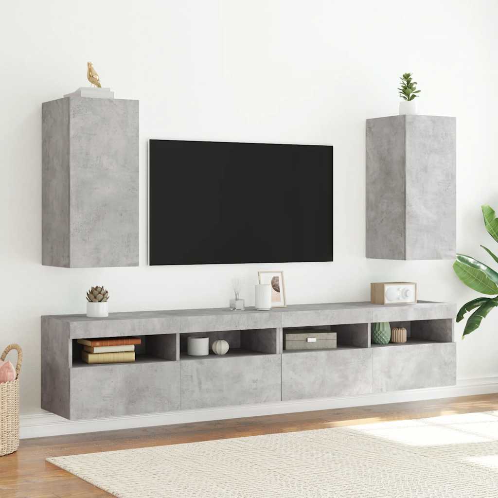 vidaXL Ścienna szafka TV z LED, szarość betonu, 30,5x35x70 cm
