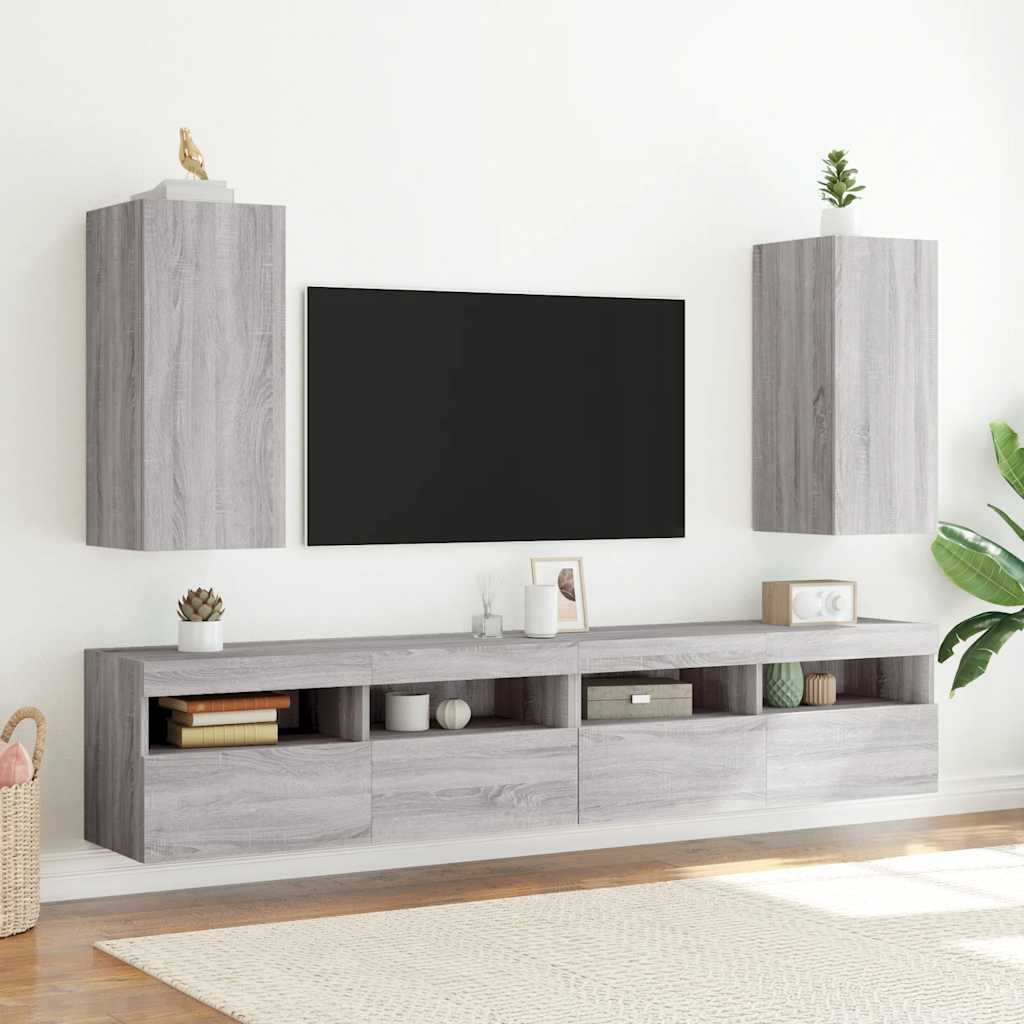vidaXL Ścienna szafka TV z LED, szary dąb sonoma, 30,5x35x70 cm