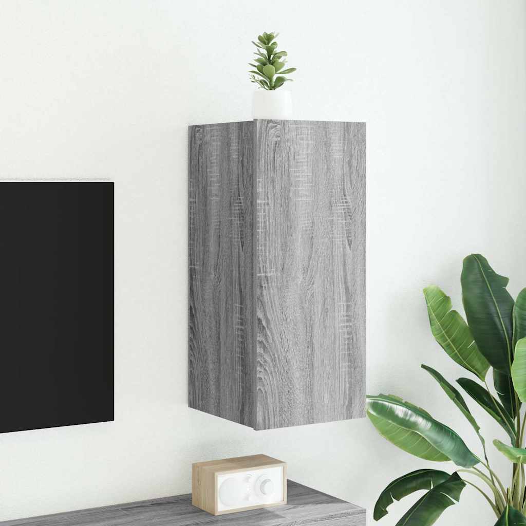 vidaXL Ścienna szafka TV z LED, szary dąb sonoma, 30,5x35x70 cm