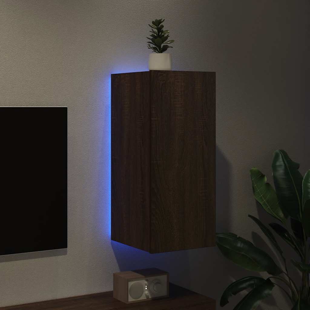 vidaXL Ścienna szafka TV z LED, brązowy dąb, 30,5x35x70 cm