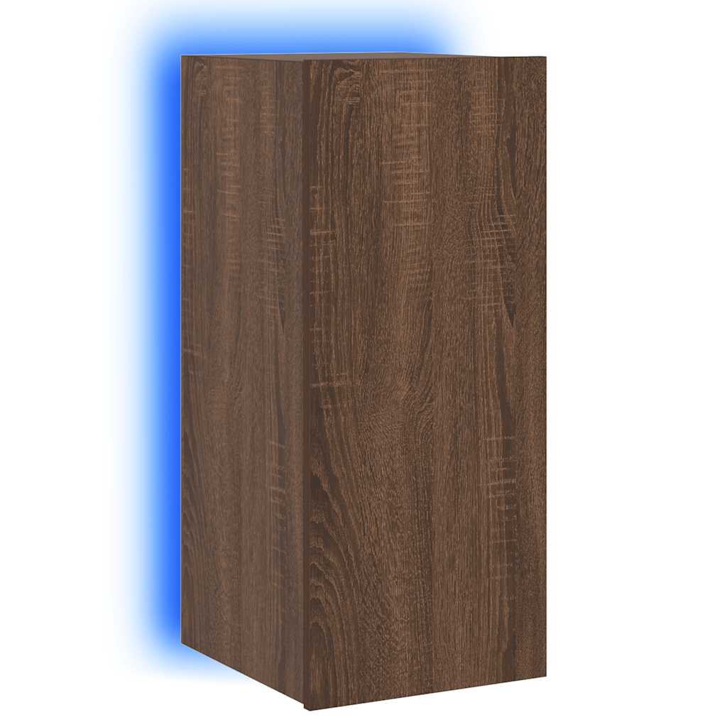 vidaXL Ścienna szafka TV z LED, brązowy dąb, 30,5x35x70 cm