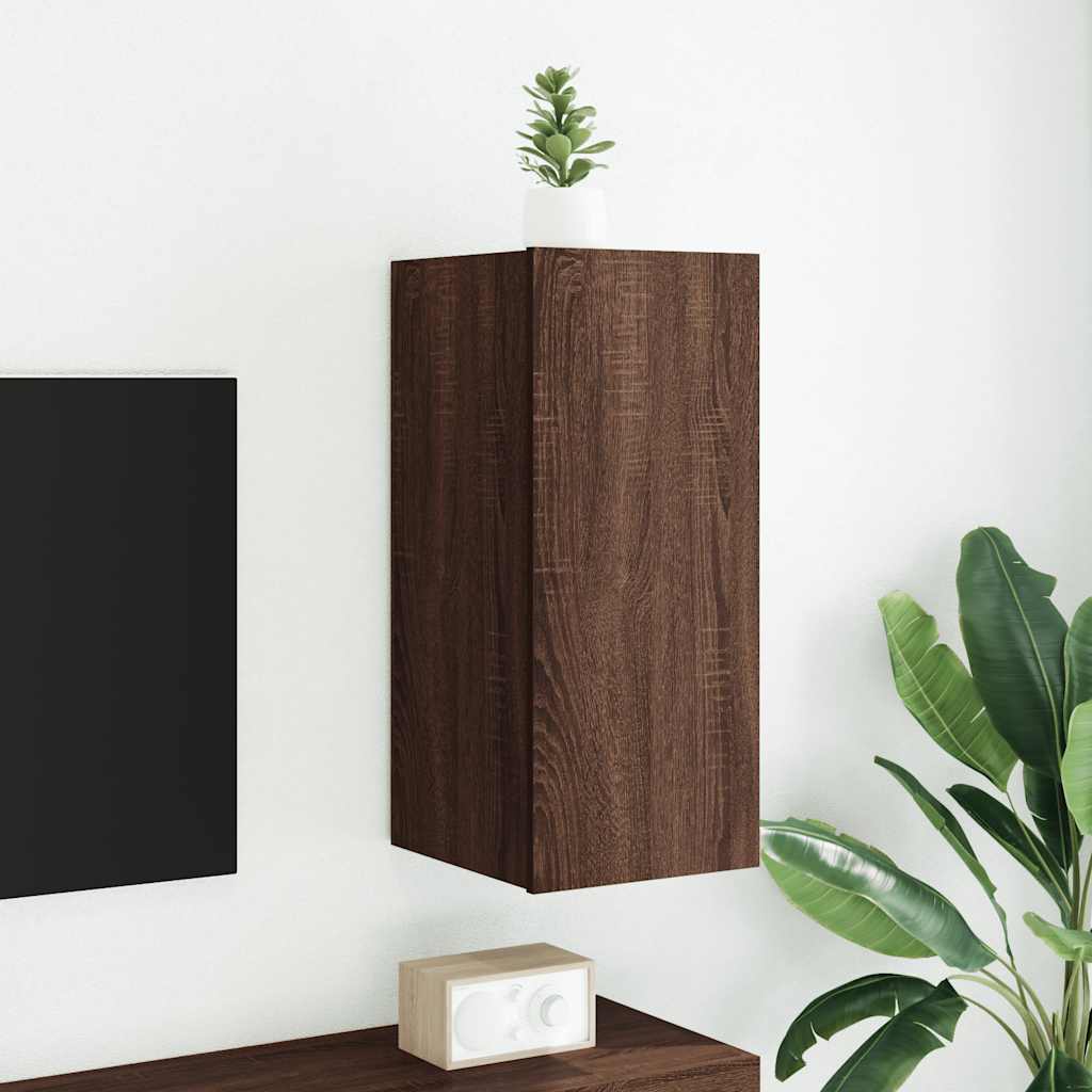 vidaXL Ścienna szafka TV z LED, brązowy dąb, 30,5x35x70 cm