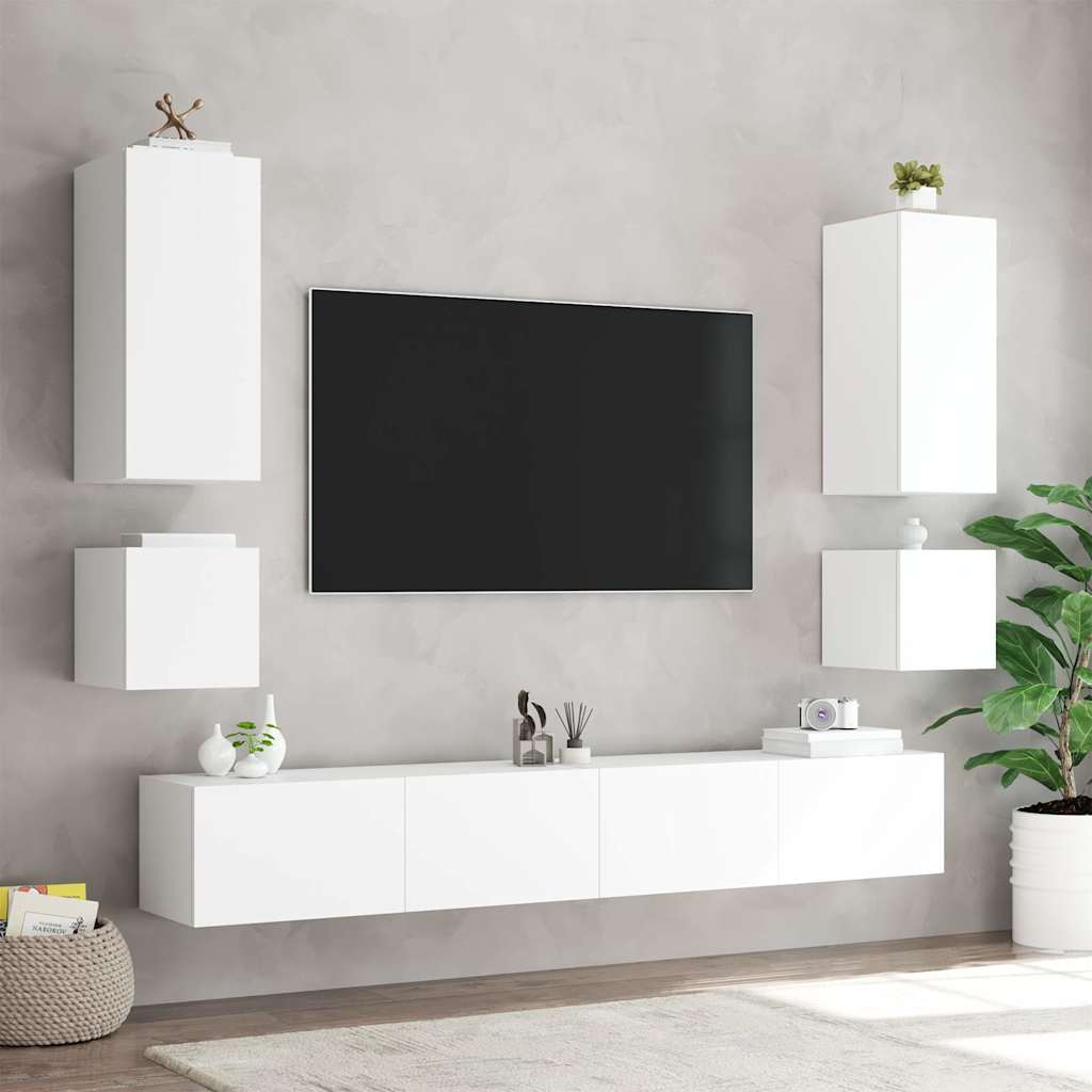 vidaXL Ścienne szafki TV z LED, 2 szt., białe, 40,5x35x40 cm