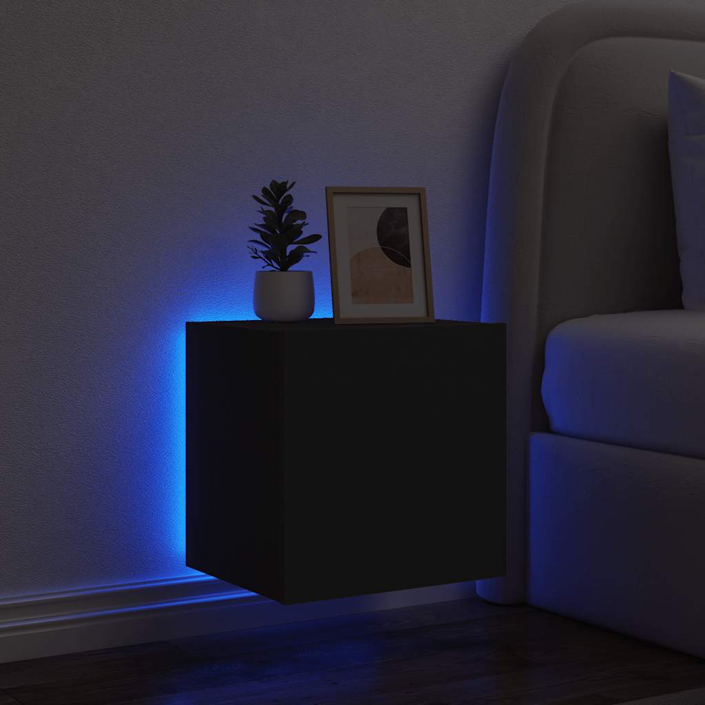vidaXL Ścienna szafka TV z LED, czarna, 40,5x35x40 cm