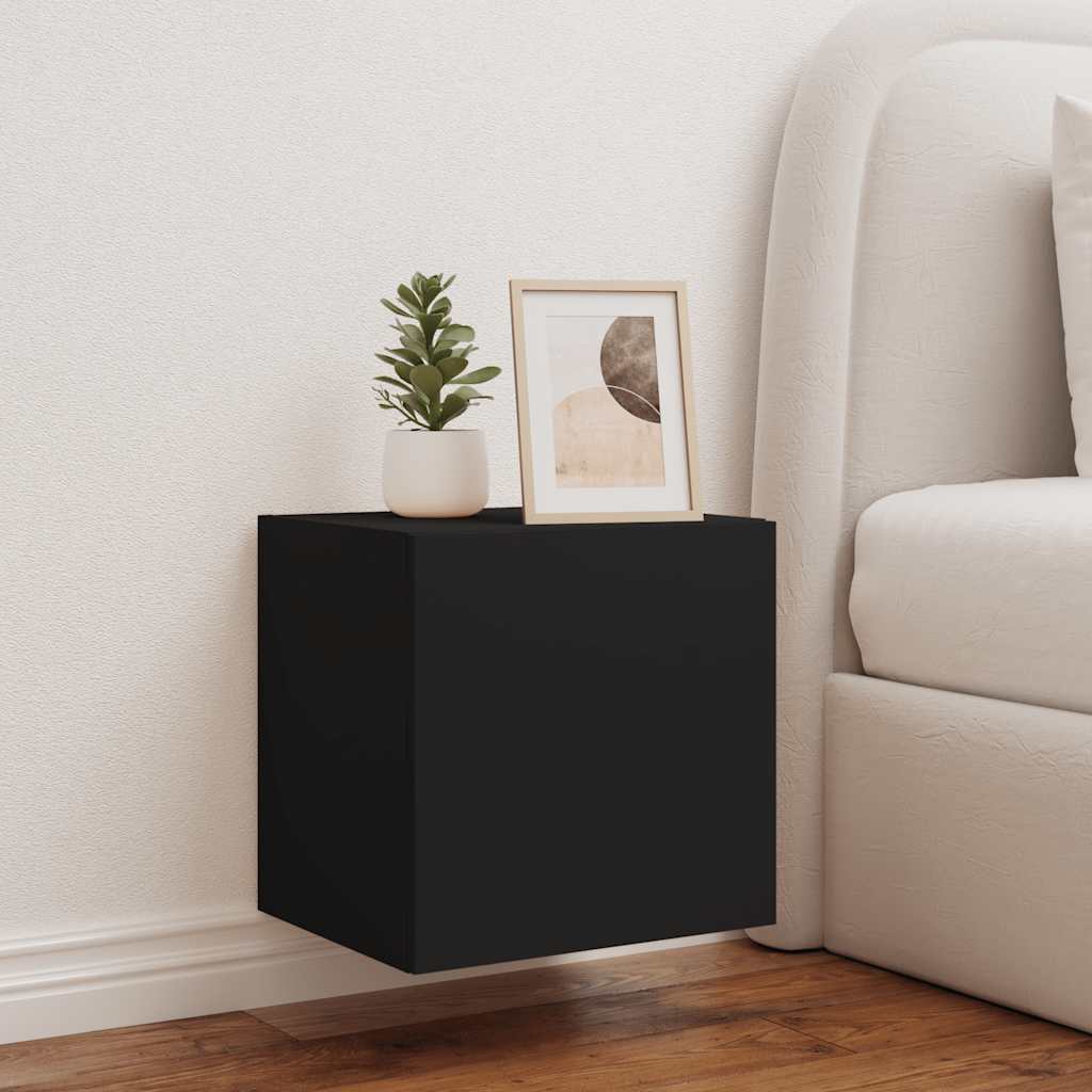 vidaXL Ścienna szafka TV z LED, czarna, 40,5x35x40 cm