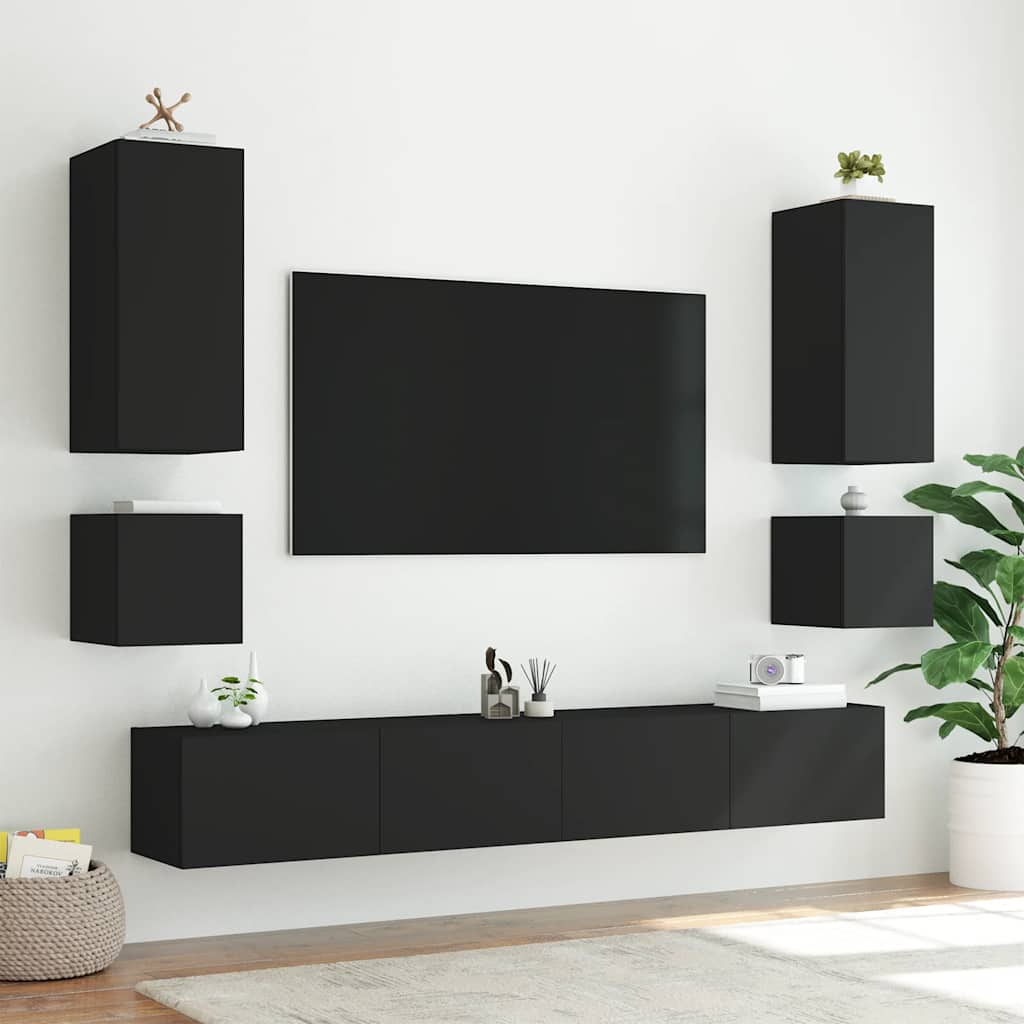vidaXL Ścienna szafka TV z LED, czarna, 40,5x35x40 cm