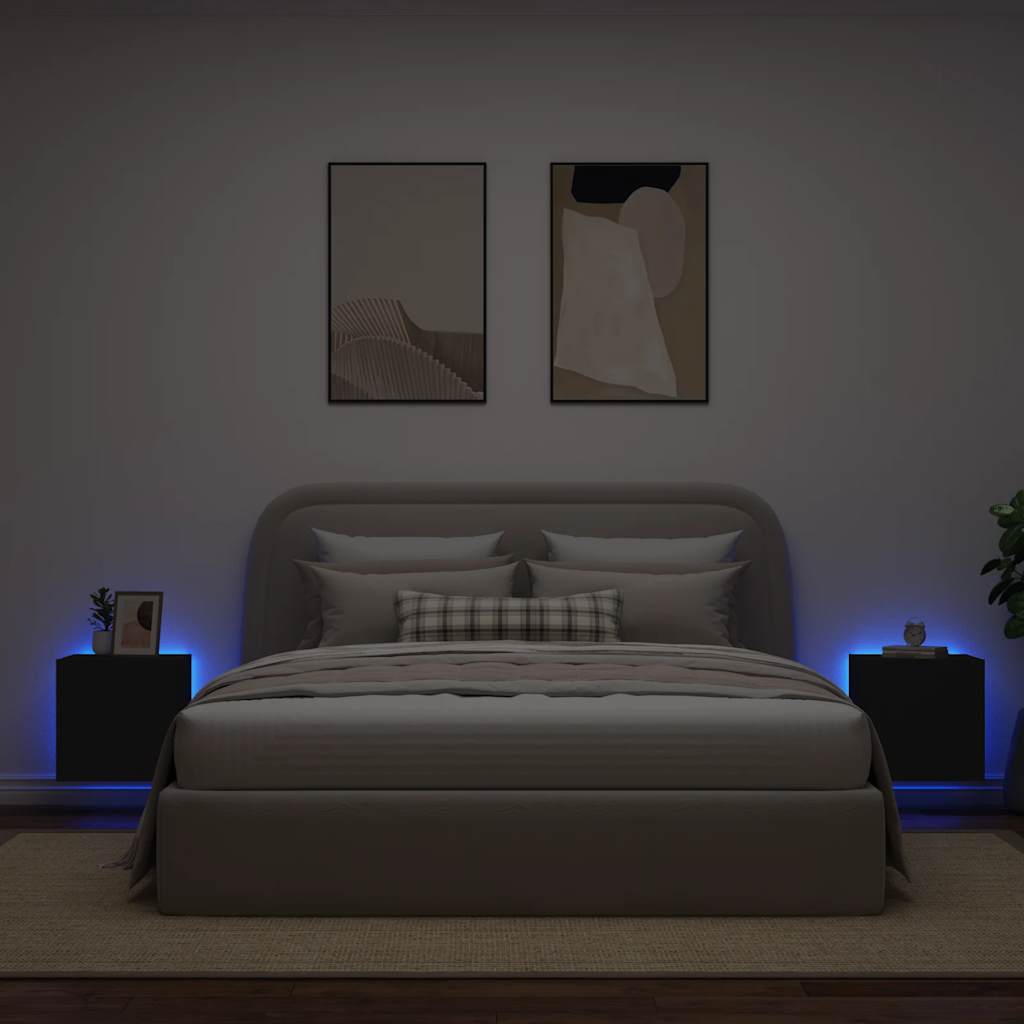 vidaXL Ścienne szafki TV z LED, 2 szt., czarne, 40,5x35x40 cm