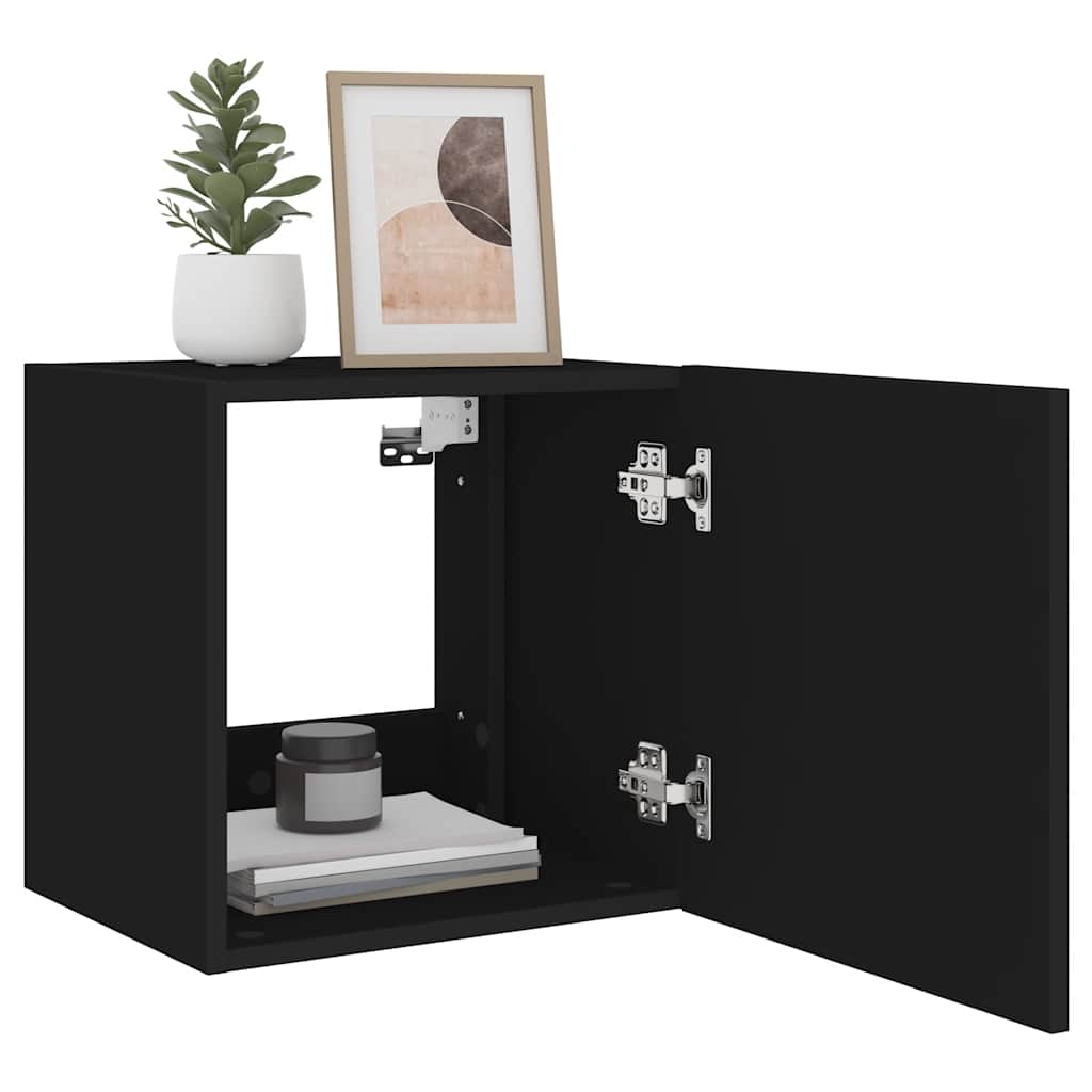 vidaXL Ścienne szafki TV z LED, 2 szt., czarne, 40,5x35x40 cm