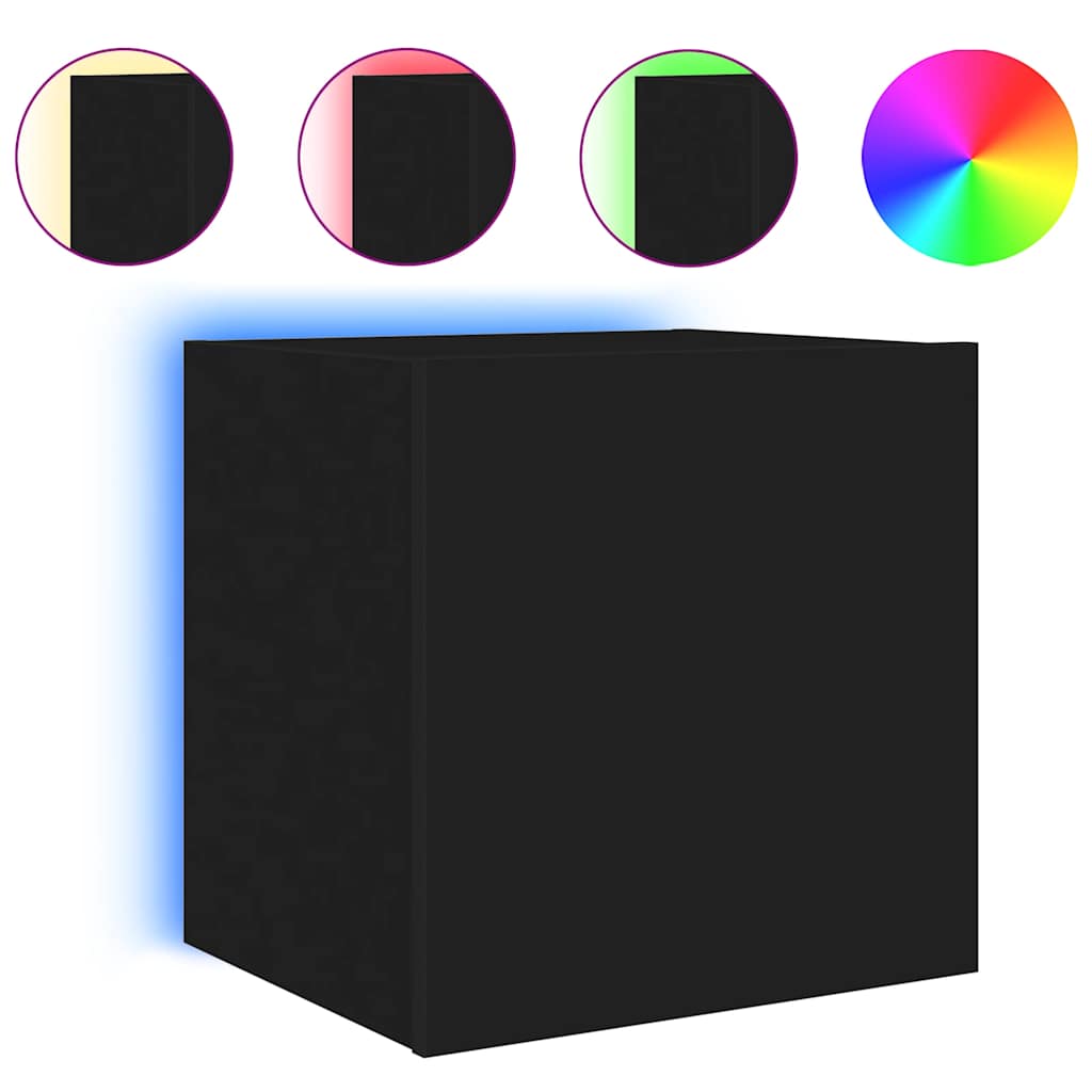vidaXL Ścienne szafki TV z LED, 2 szt., czarne, 40,5x35x40 cm