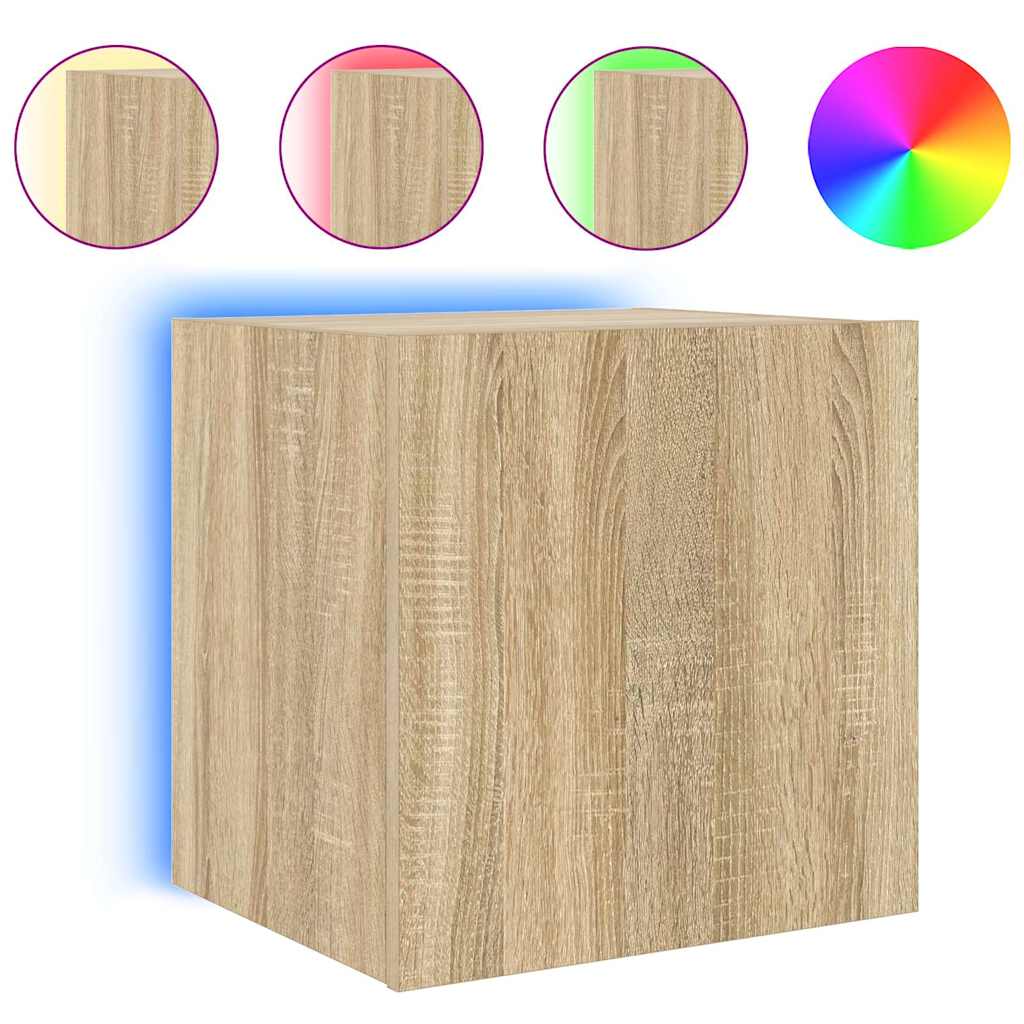 vidaXL Ścienna szafka TV z LED, dąb sonoma, 40,5x35x40 cm
