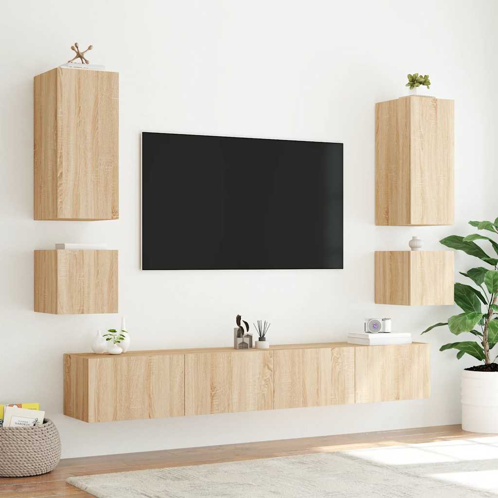 vidaXL Ścienna szafka TV z LED, dąb sonoma, 40,5x35x40 cm