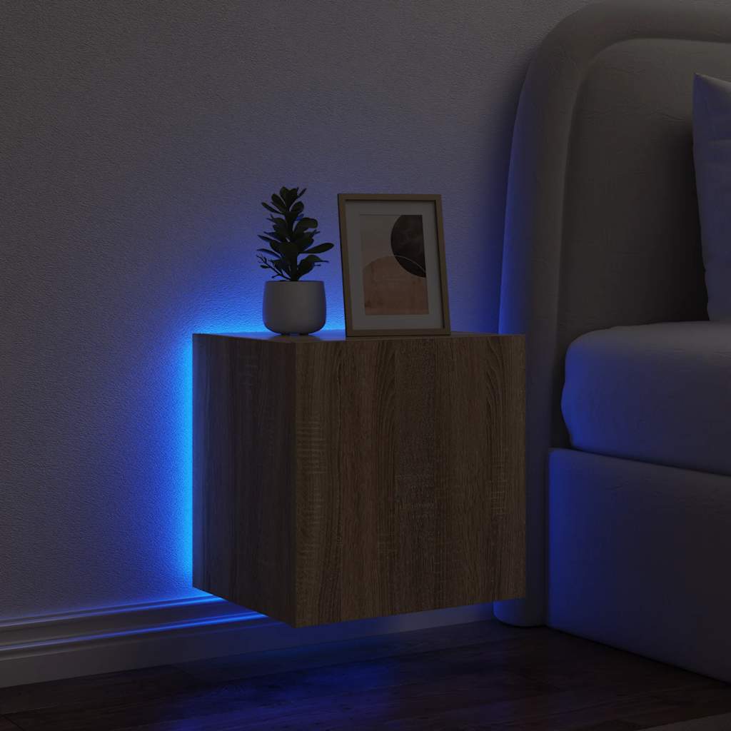 vidaXL Ścienna szafka TV z LED, dąb sonoma, 40,5x35x40 cm