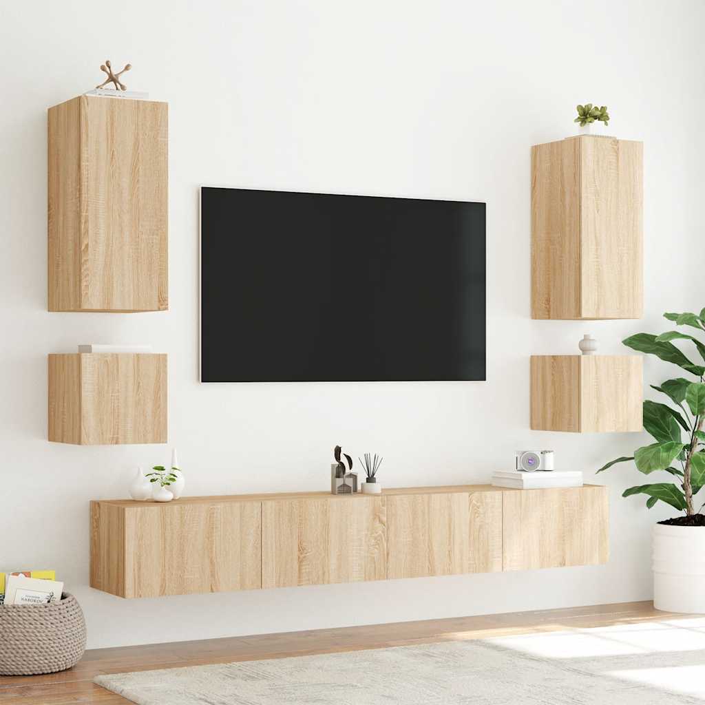 vidaXL Ścienne szafki TV z LED, 2 szt., dąb sonoma, 40,5x35x40 cm