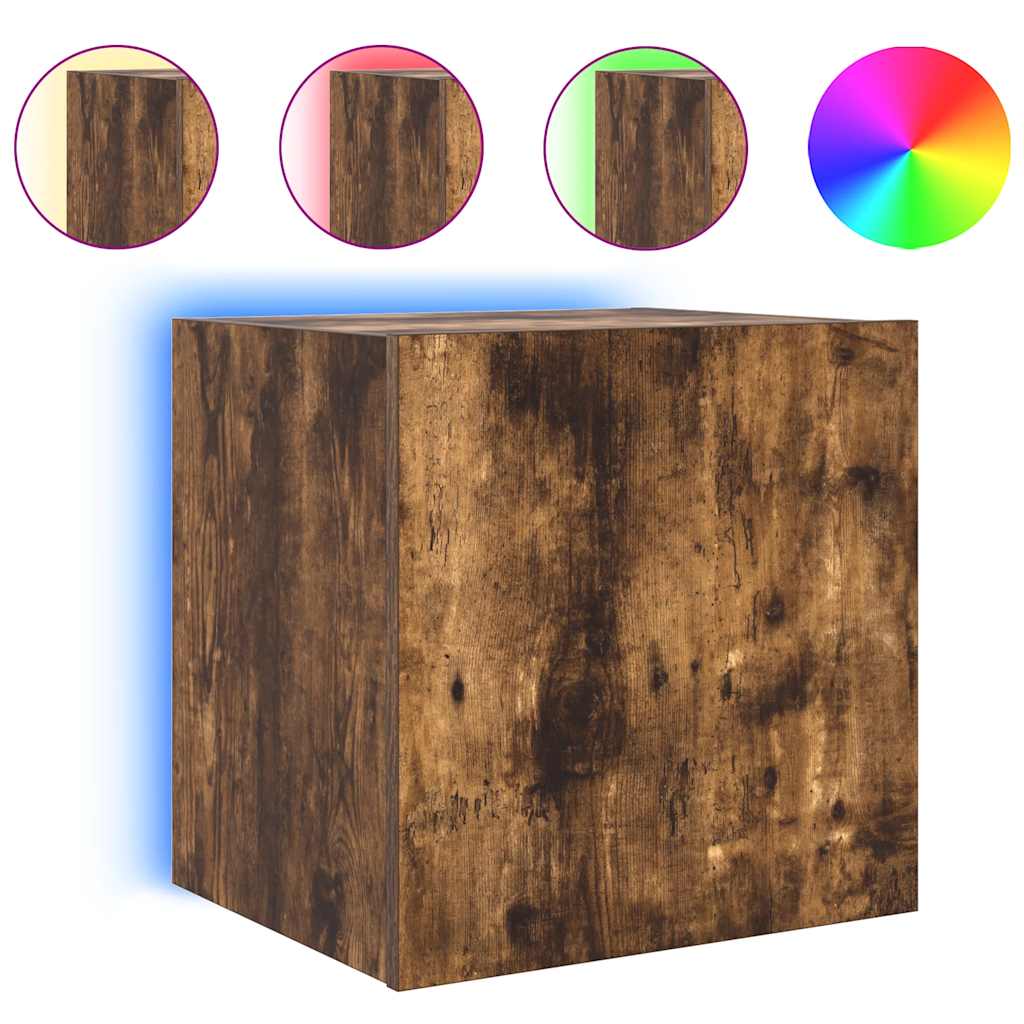 vidaXL Ścienna szafka TV z LED, przydymiony dąb, 40,5x35x40 cm