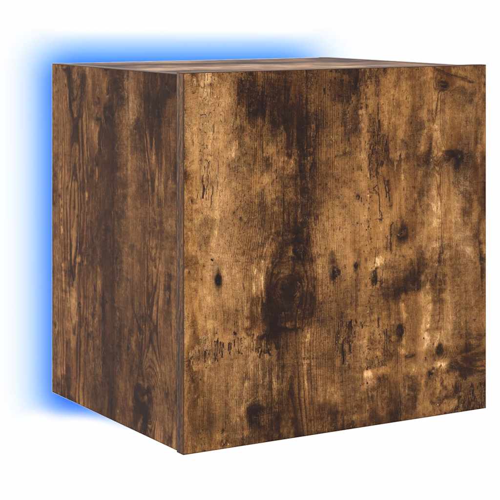 vidaXL Ścienna szafka TV z LED, przydymiony dąb, 40,5x35x40 cm