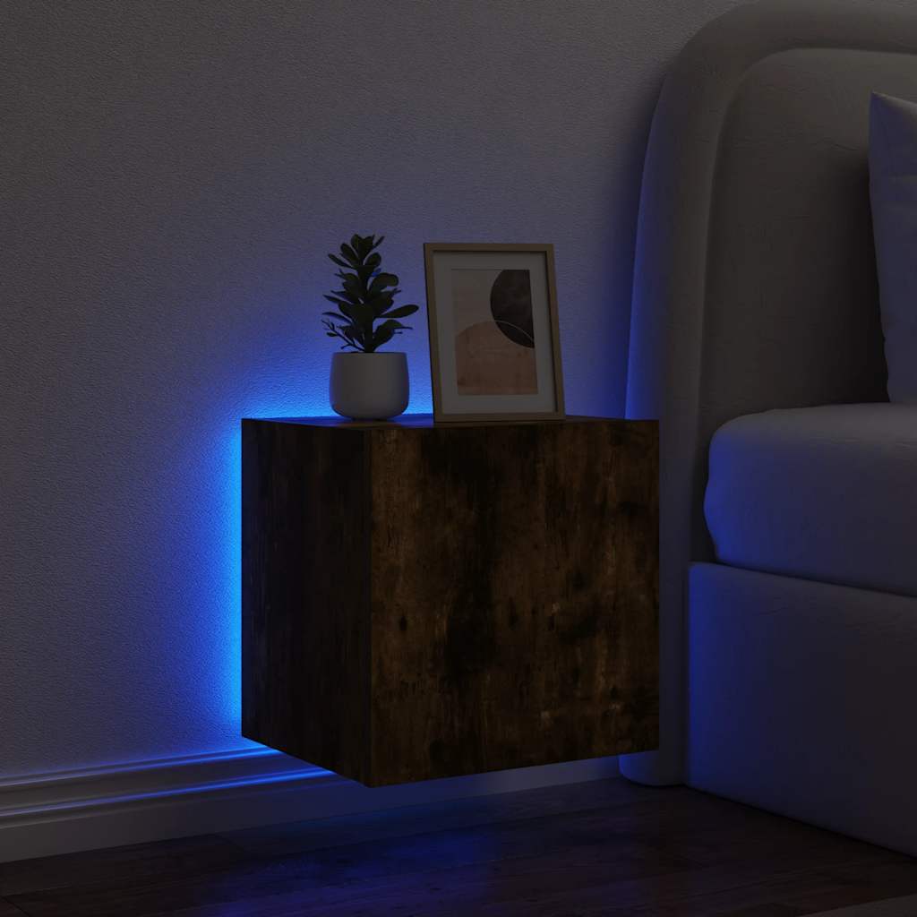 vidaXL Ścienne szafki TV z LED, 2 szt., przydymiony dąb, 40,5x35x40 cm