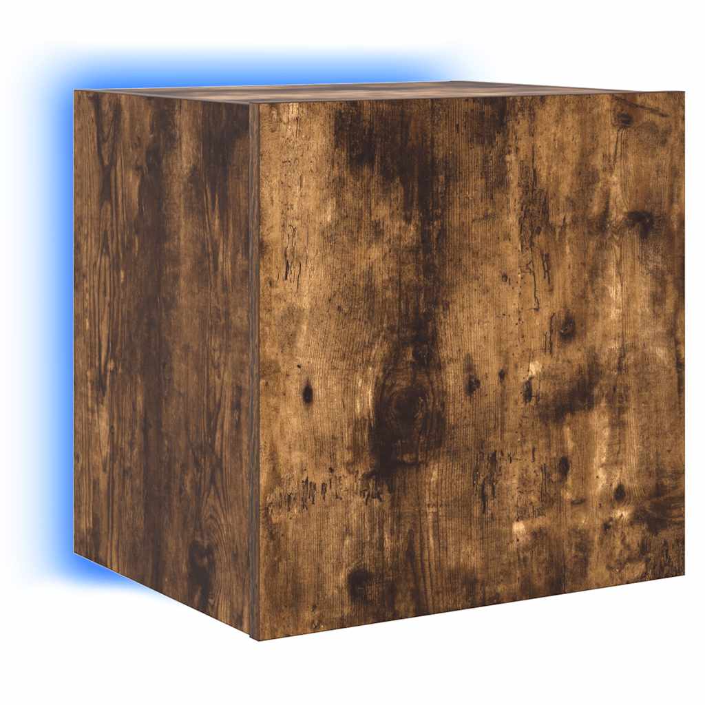 vidaXL Ścienne szafki TV z LED, 2 szt., przydymiony dąb, 40,5x35x40 cm