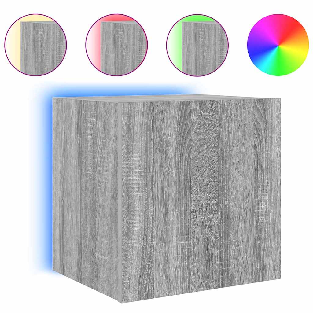 vidaXL Ścienna szafka TV z LED, szary dąb sonoma, 40,5x35x40 cm