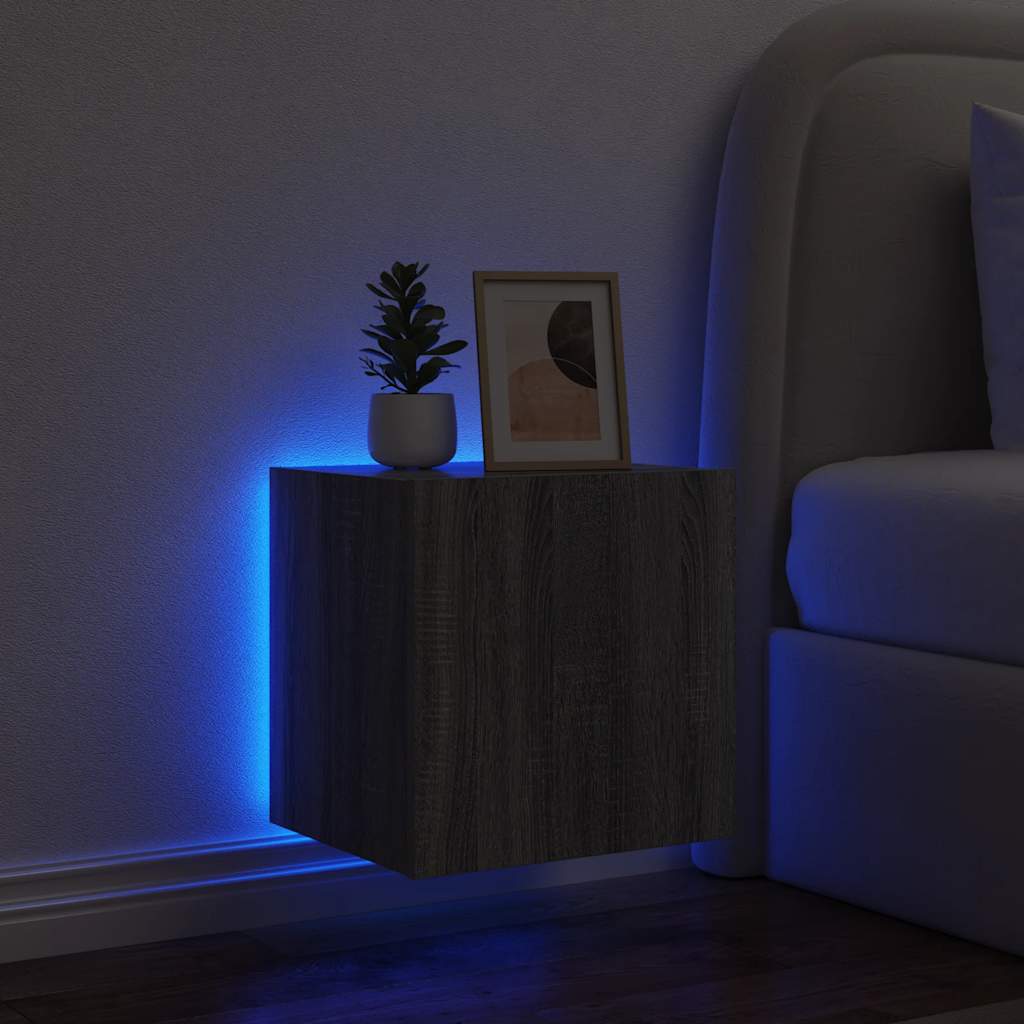 vidaXL Ścienna szafka TV z LED, szary dąb sonoma, 40,5x35x40 cm