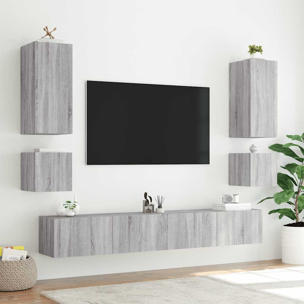 vidaXL Ścienna szafka TV z LED, szary dąb sonoma, 40,5x35x40 cm