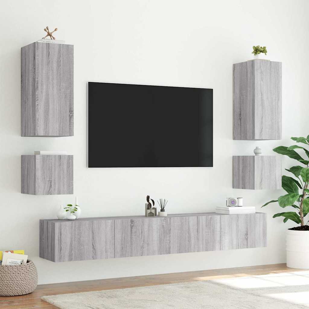 vidaXL Ścienne szafki TV z LED, 2 szt., szary dąb sonoma, 40,5x35x40cm
