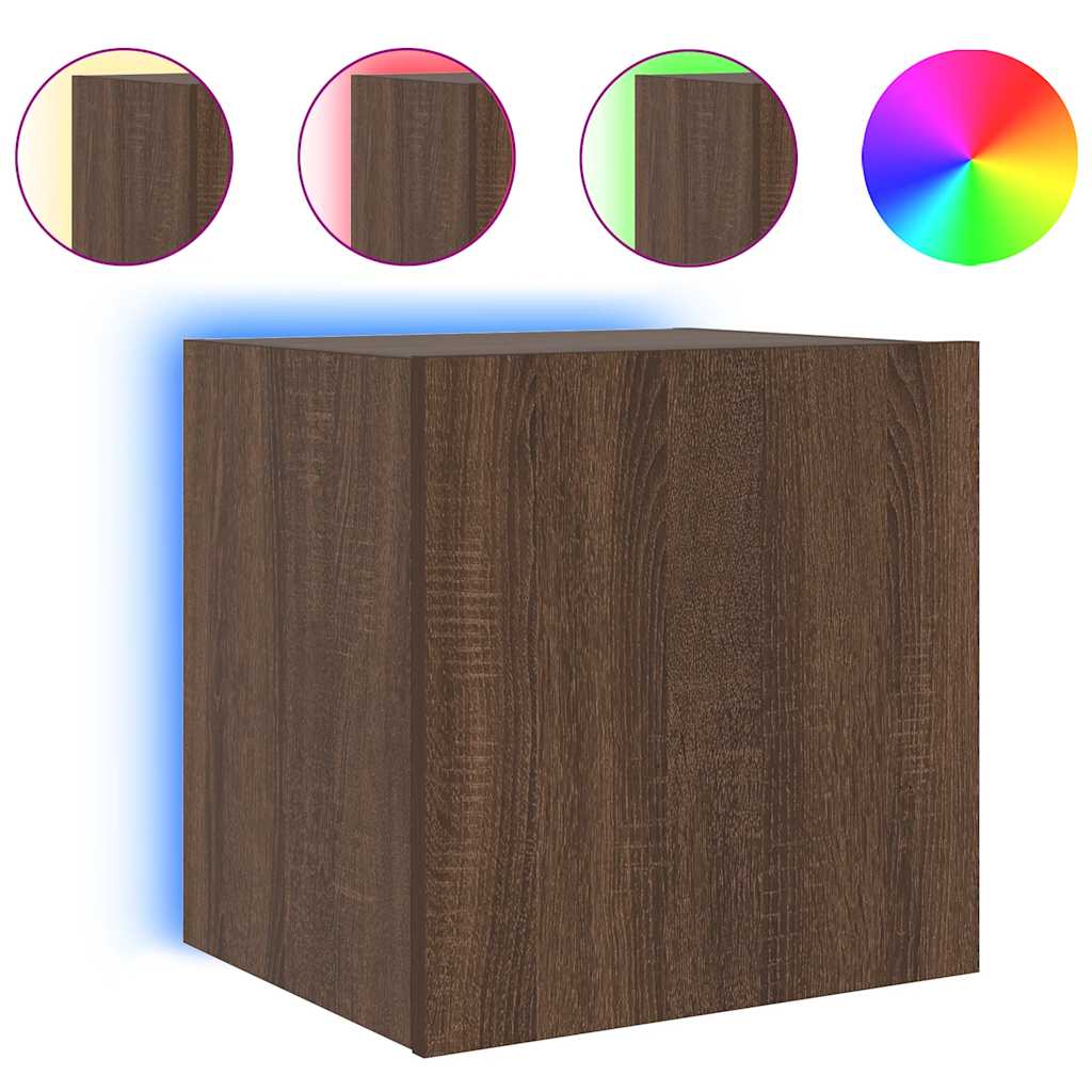 vidaXL Ścienna szafka TV z LED, brązowy dąb, 40,5x35x40 cm