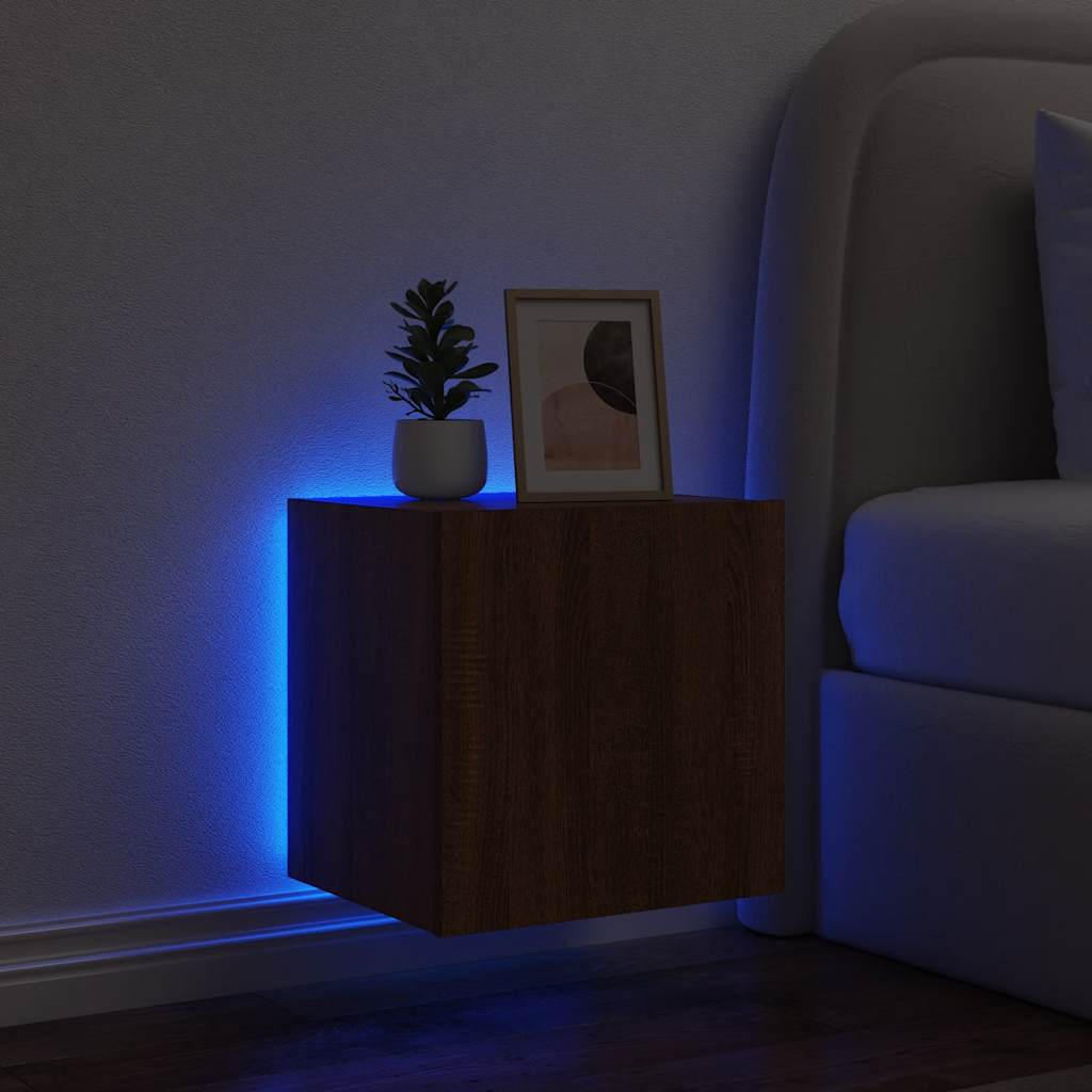 vidaXL Ścienna szafka TV z LED, brązowy dąb, 40,5x35x40 cm
