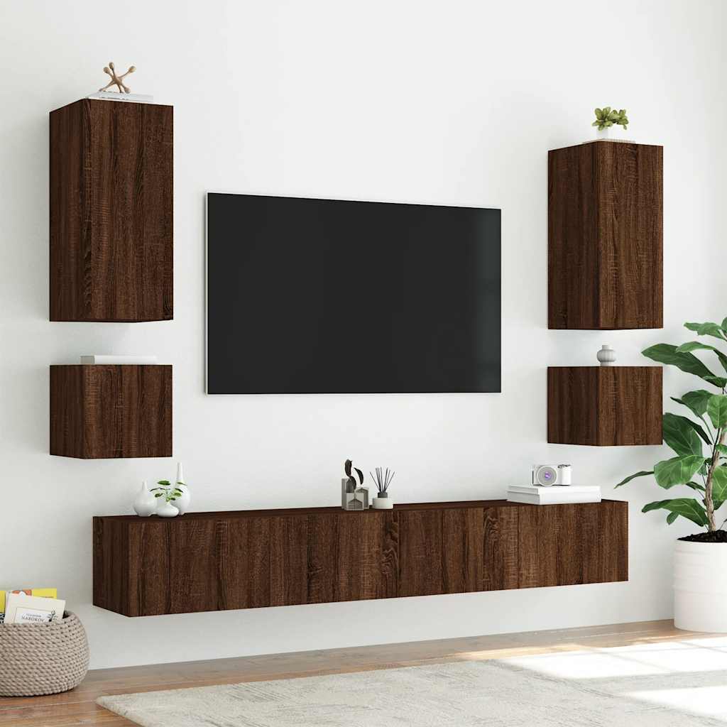 vidaXL Ścienna szafka TV z LED, brązowy dąb, 40,5x35x40 cm