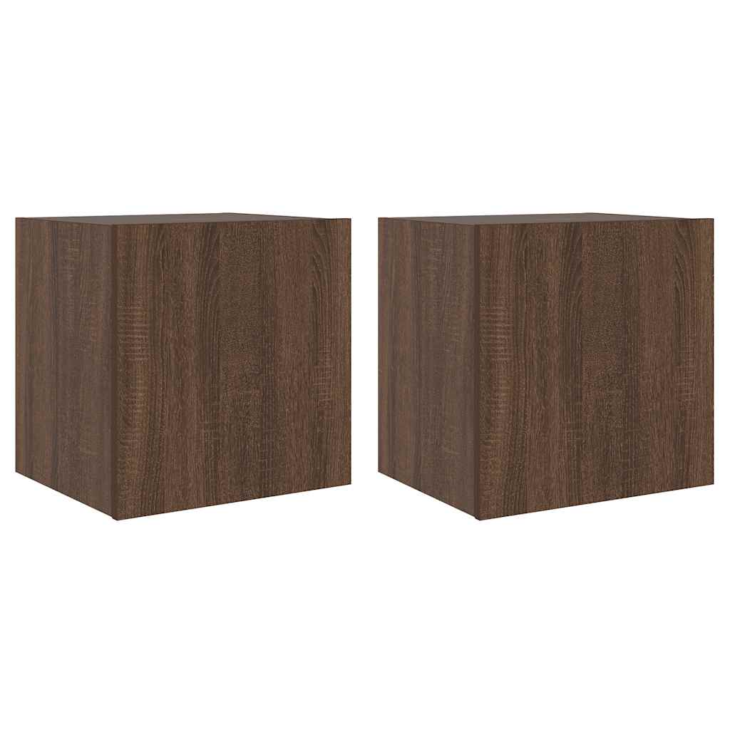 vidaXL Ścienne szafki TV z LED, 2 szt., brązowy dąb, 40,5x35x40 cm