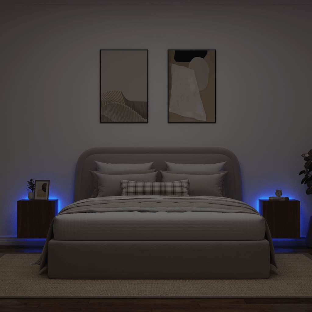 vidaXL Ścienne szafki TV z LED, 2 szt., brązowy dąb, 40,5x35x40 cm