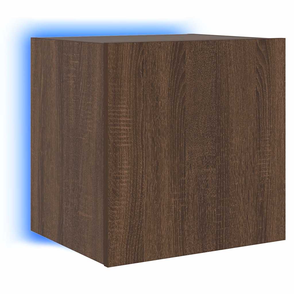 vidaXL Ścienne szafki TV z LED, 2 szt., brązowy dąb, 40,5x35x40 cm