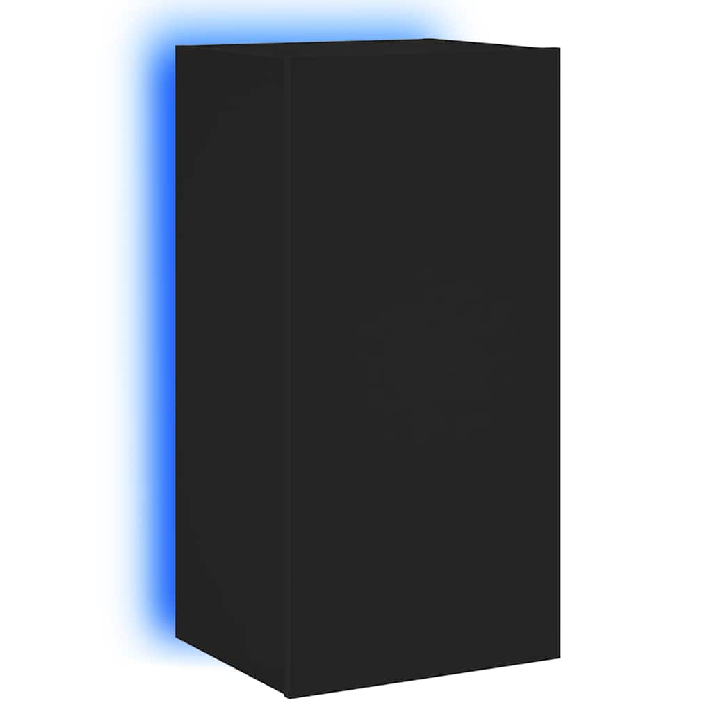 vidaXL Ścienna szafka TV z LED, czarna, 40,5x35x80 cm